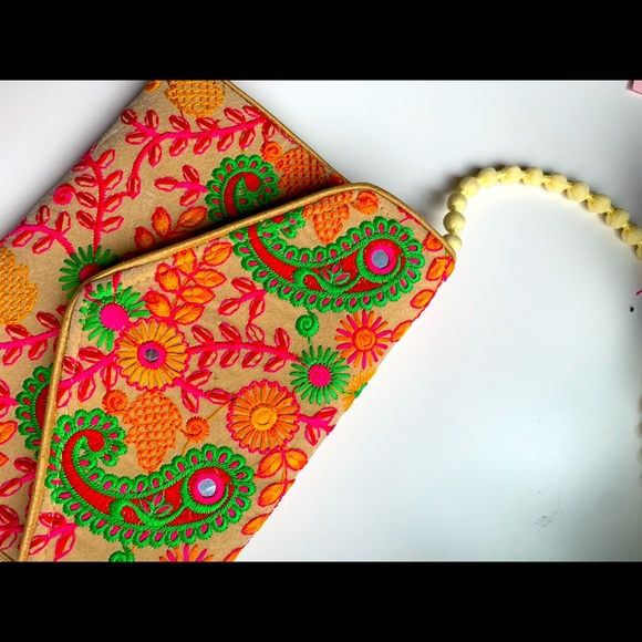 Bikaner House Colourful Hand-Embroidered Casual Clutch w/ Fun Bubble Strap - Picture 3 of 10
